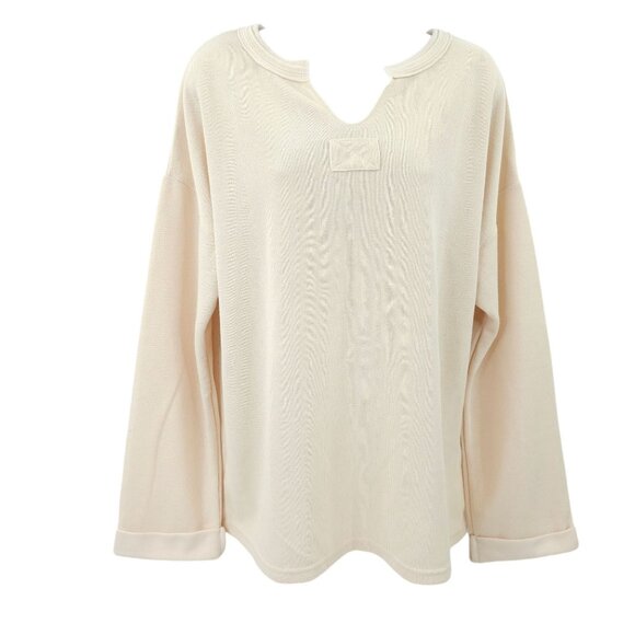 Cream Pullover Top Sweater Women XL NWT Cuffed Long Sleeve Casual Knit Merokeet - Picture 1 of 13